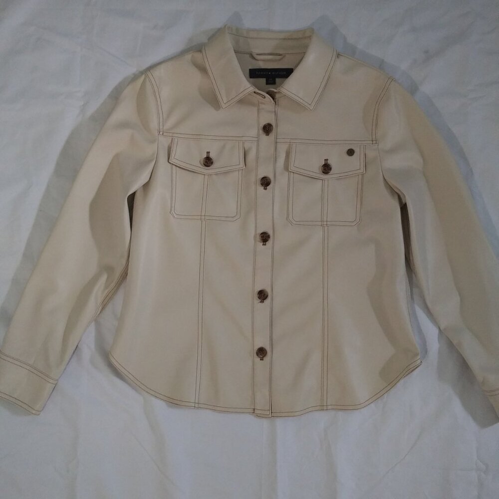 Tommy Hilfiger Genuine Leather Button Down Shirt Jacket (Shacket)